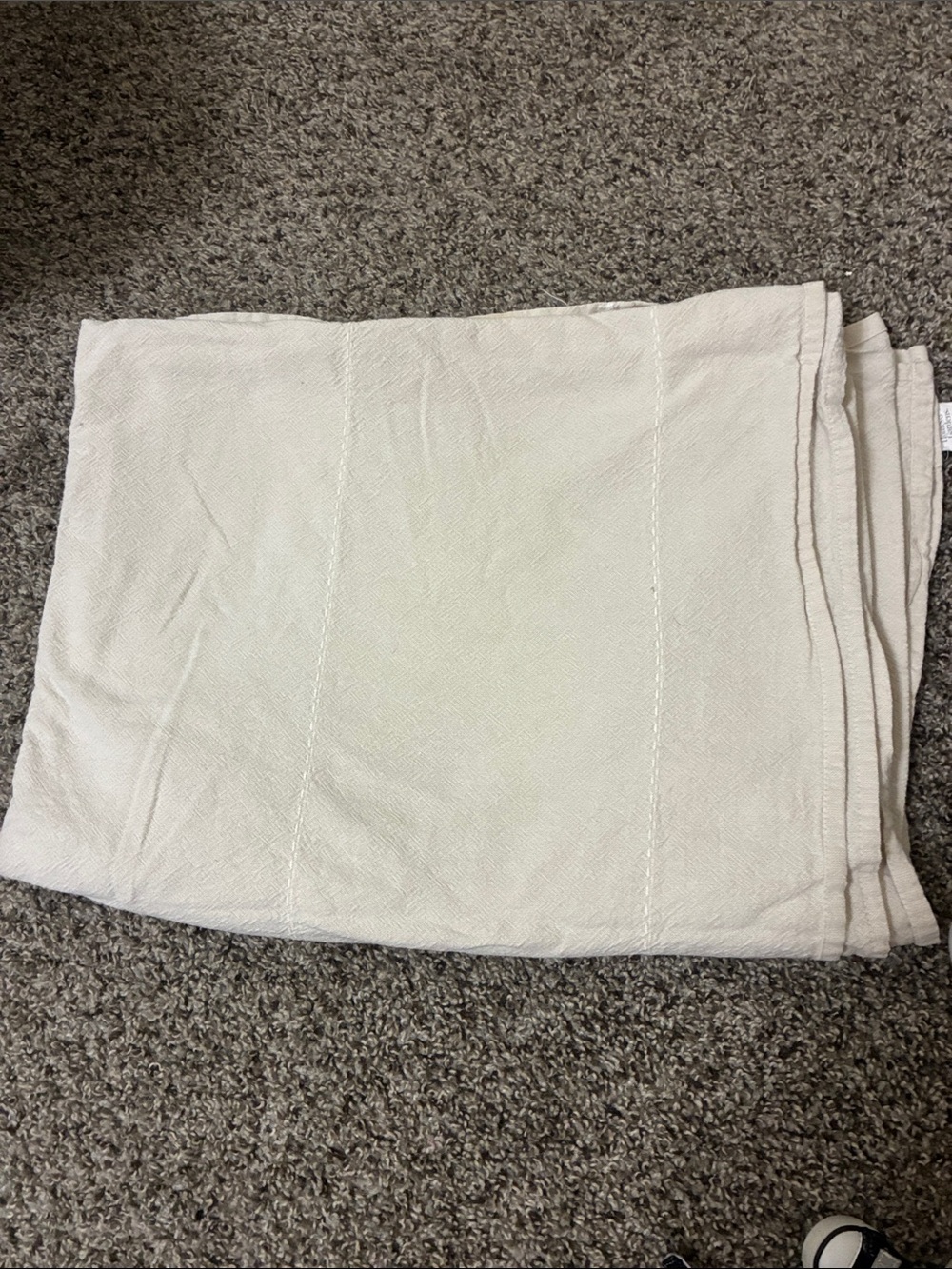 Beige rectangular tablecloth with white stripes